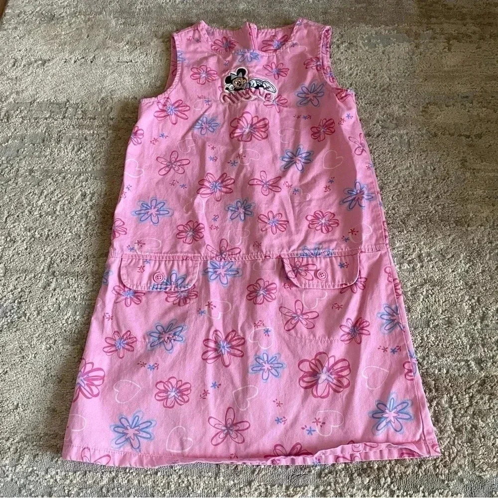 Disney Store Vintage 90s Rare Pink Cotton Floral Dress Minnie Embroidered: Med